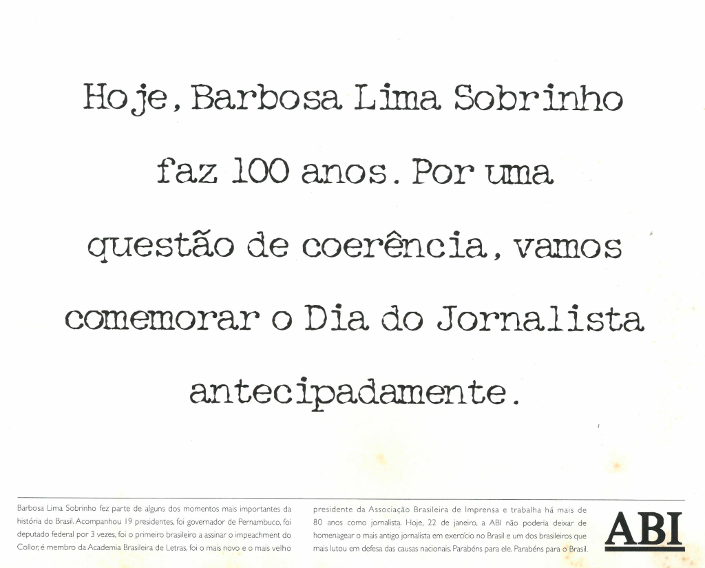 Anuncio jornal 100 anos